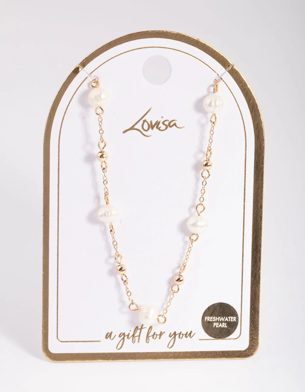 Gold Freshwater Pearl Ball Station Necklace