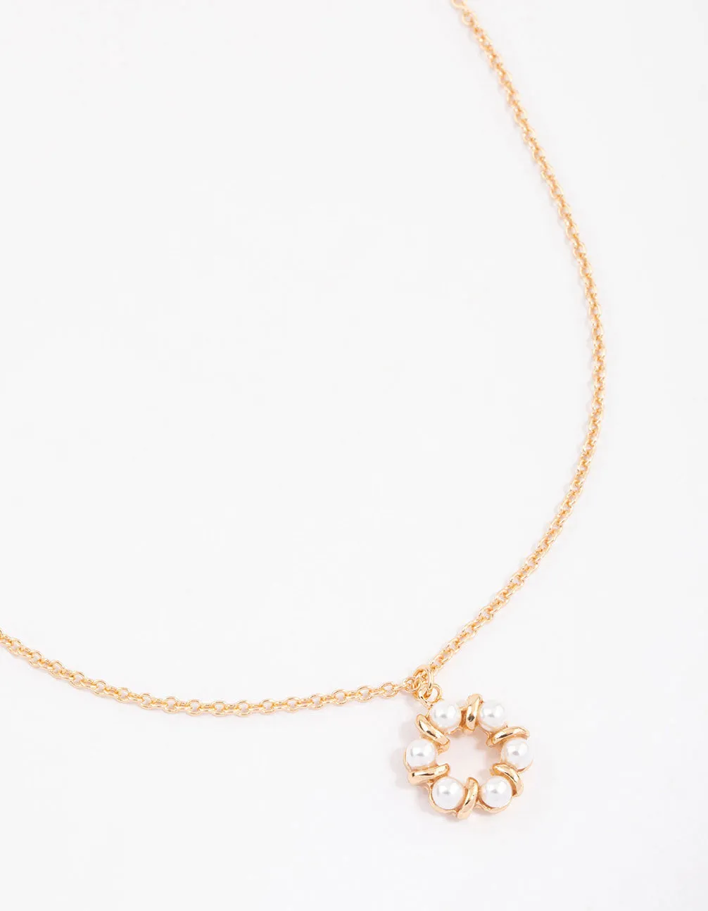 Gold Open Pearl Circle Short Necklace