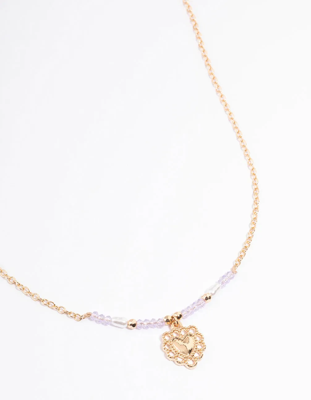 Gold Ornate Heart & Pearl Necklace