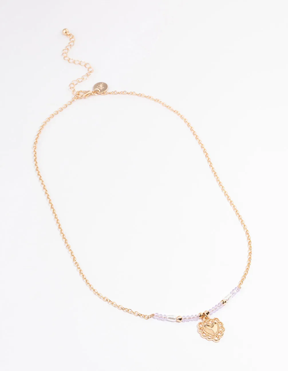 Gold Ornate Heart & Pearl Necklace