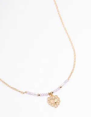 Gold Ornate Heart & Pearl Necklace