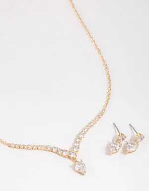 Gold Pear Drop Necklace & Earrings Set