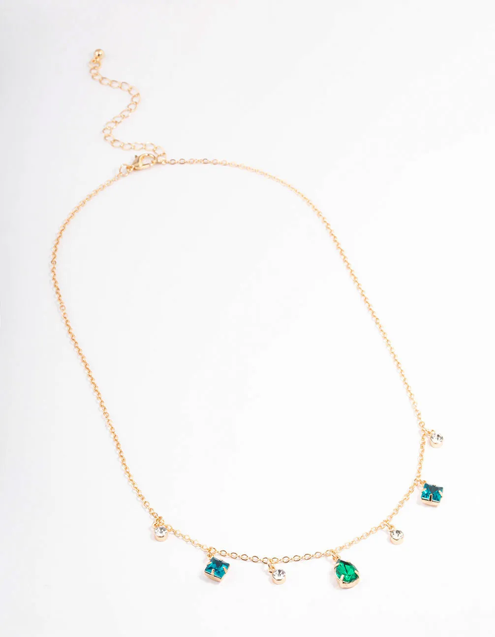 Gold Pear Stone Square Necklace