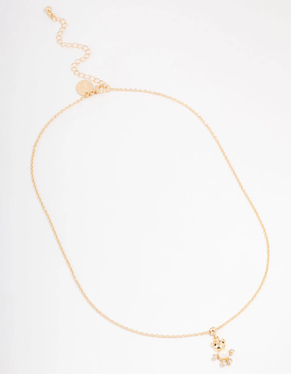 Gold Pearl & Diamante Teddy Bear Necklace