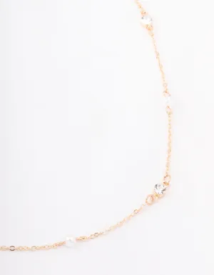 Gold Pearl & Round Diamante Necklace