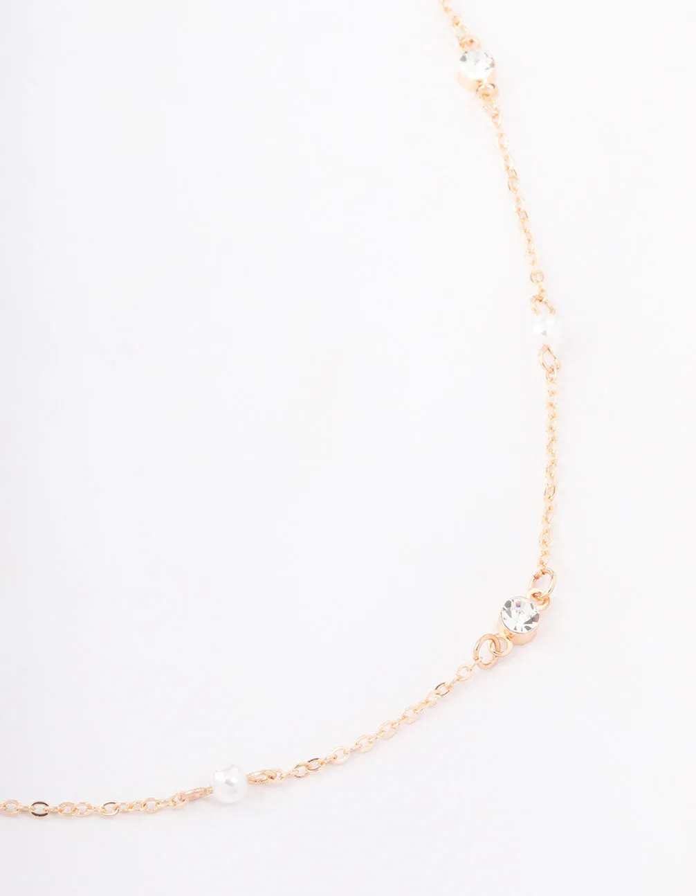 Gold Pearl & Round Diamante Necklace