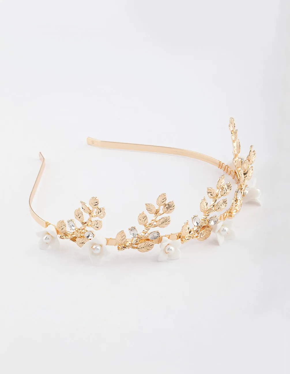 Gold Pearl Flower & Leaf Headband