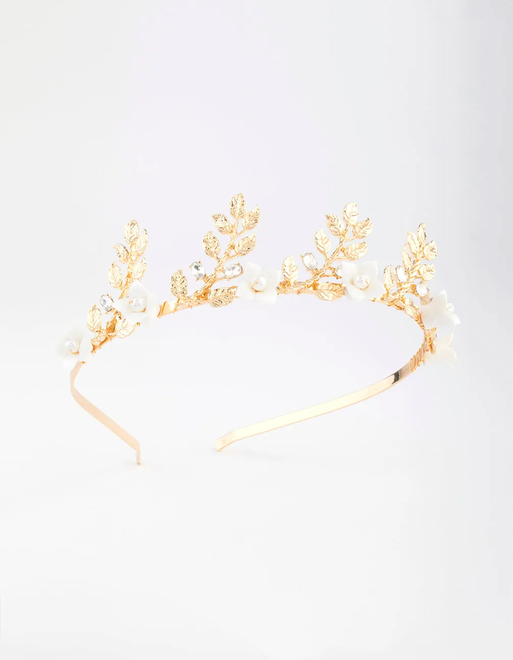 Gold Pearl Flower & Leaf Headband