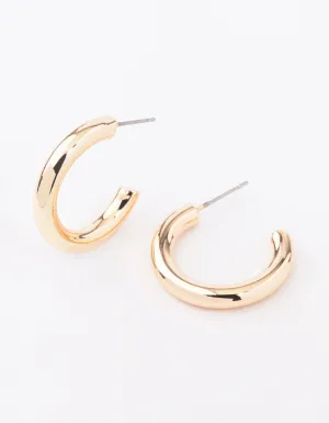 Gold Plain Medium Thick Hoop Earrings