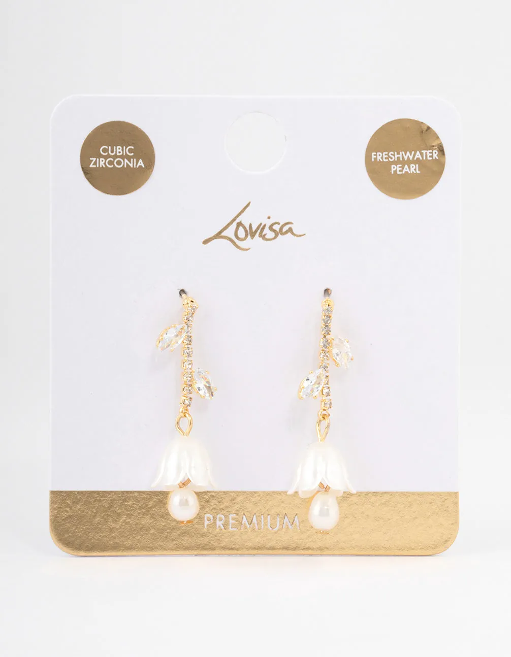 Gold Plated Freshwater Pearl Cubic Zirconia Tulip Drop Earrings