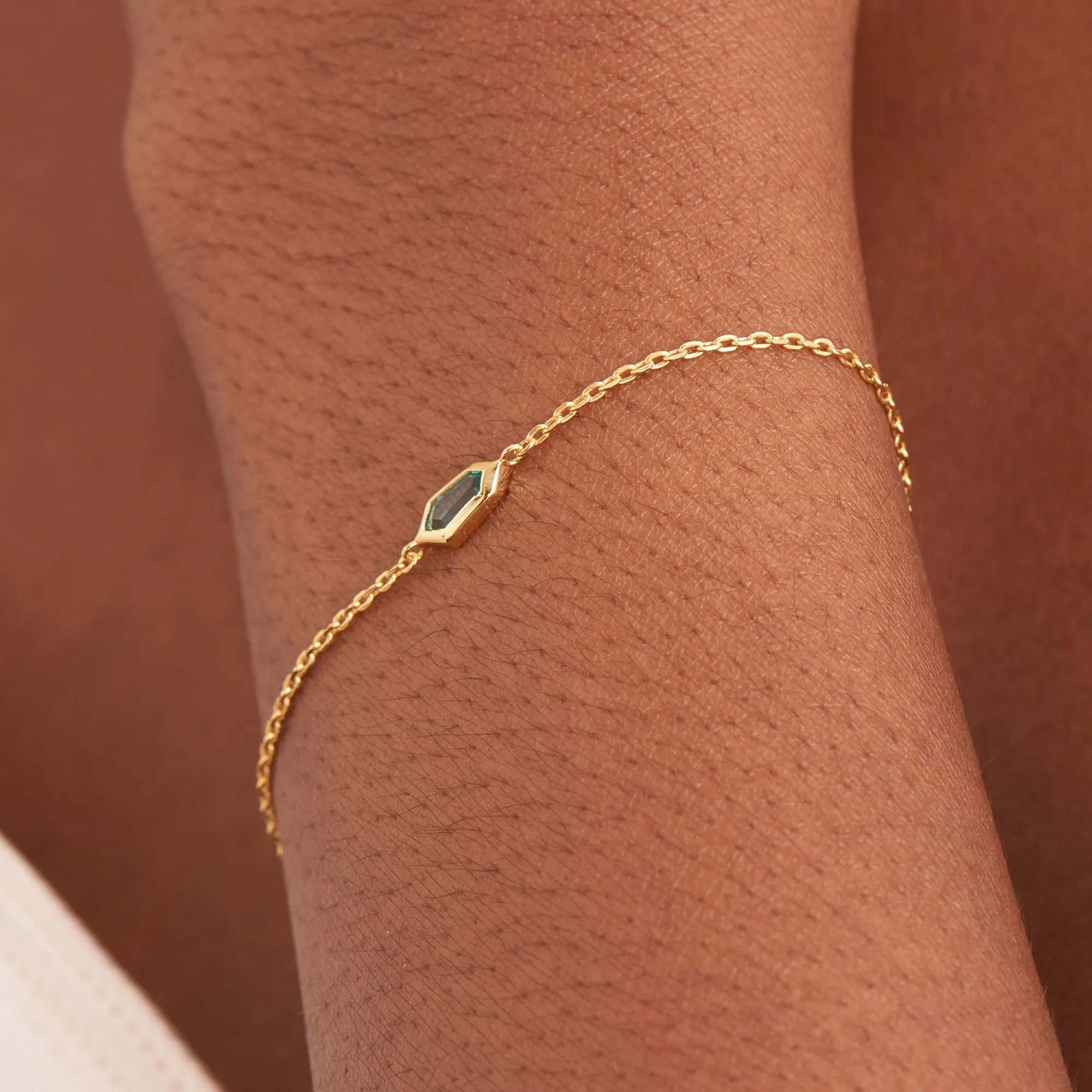 Gold Teal Sparkle Emblem Chain Bracelet