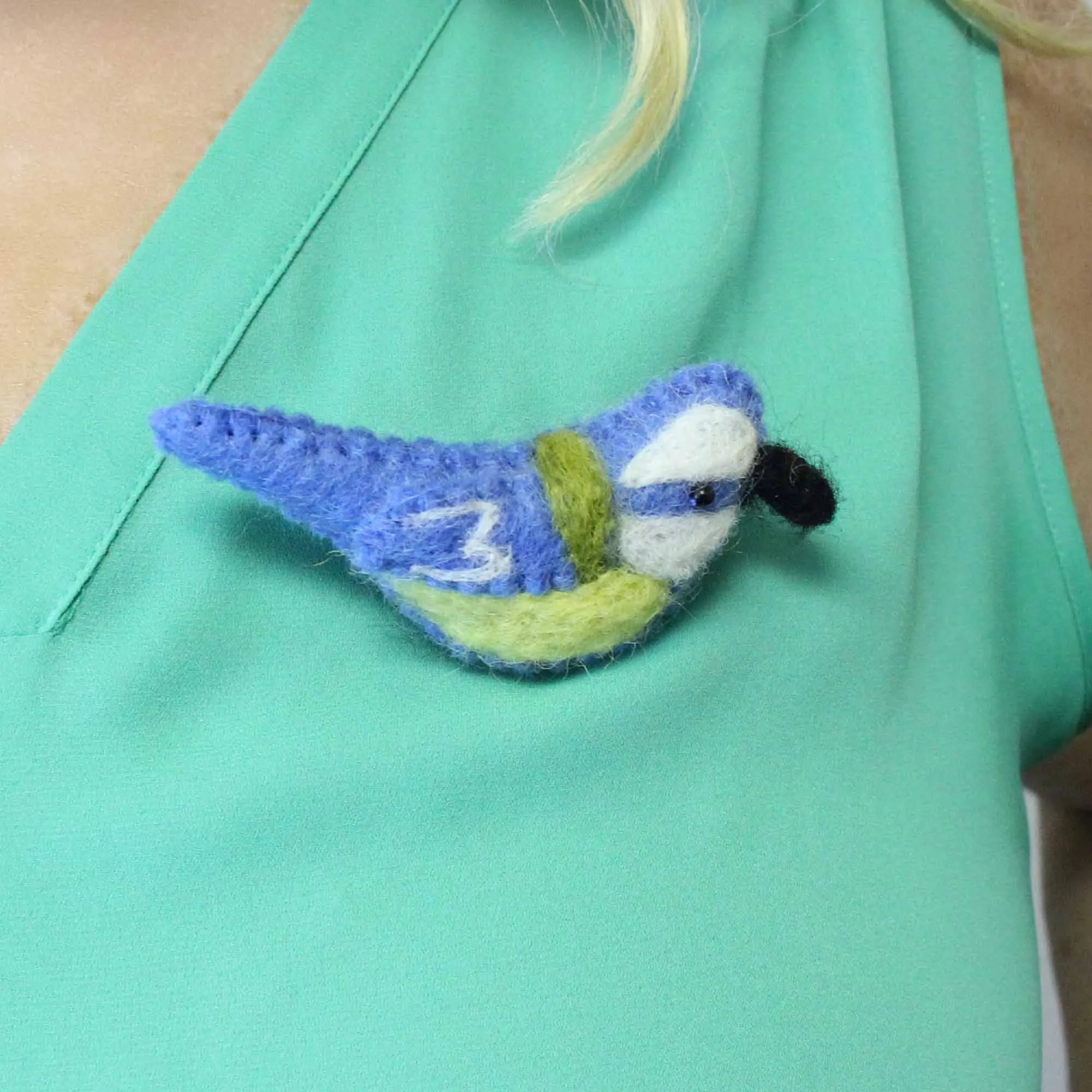 Hand Crafted Felt from Nepal Bird Brooch Blue Yellow Global Groove J