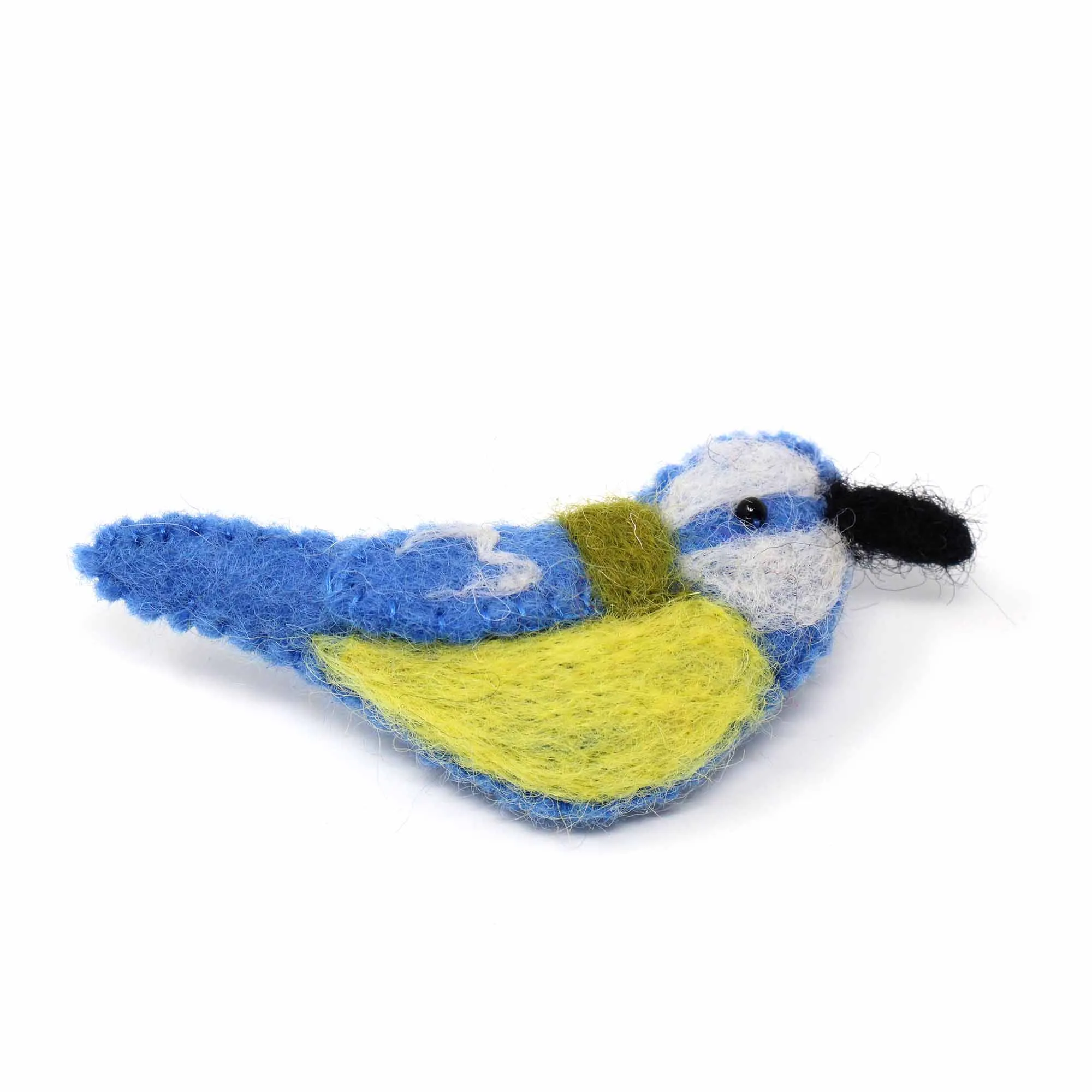 Hand Crafted Felt from Nepal Bird Brooch Blue Yellow Global Groove J