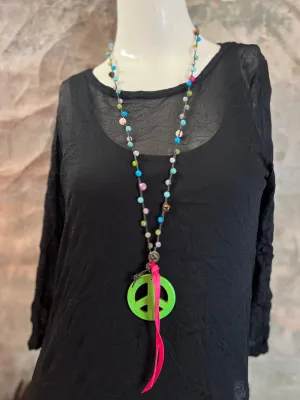 Handbeaded Peace Sign Necklaces-GREEN