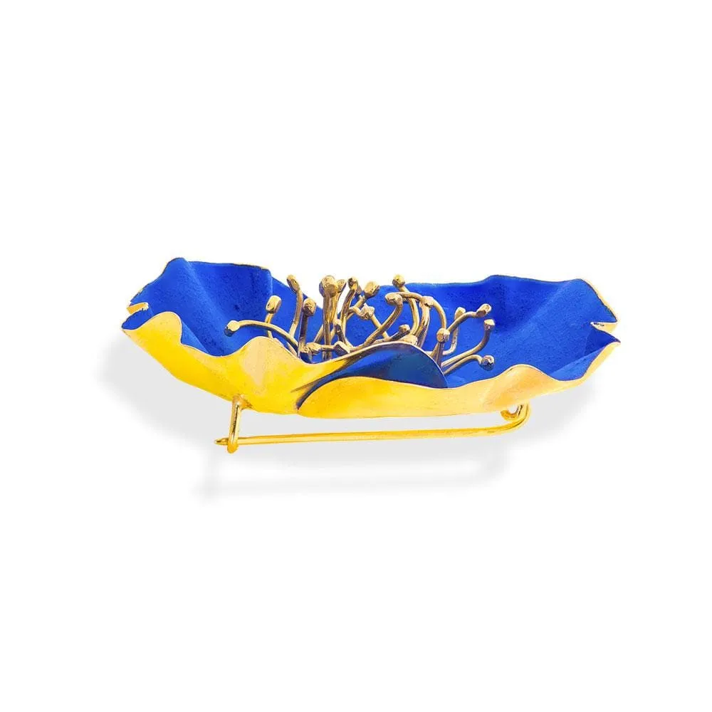 Handmade Gold Plated Royal Blue Poppy Flower Brooch