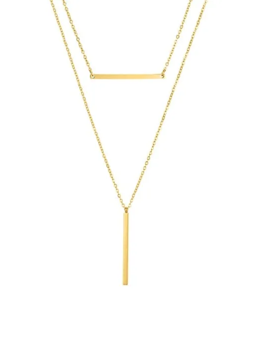 Horizontal Bar Verticle Bar Necklace, Stainless Steel 18k Gold Plated Waterproof Necklace