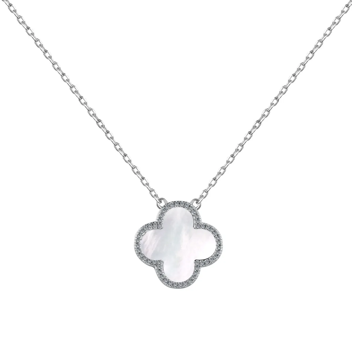 Iced Flora White Clover Pendant Necklace