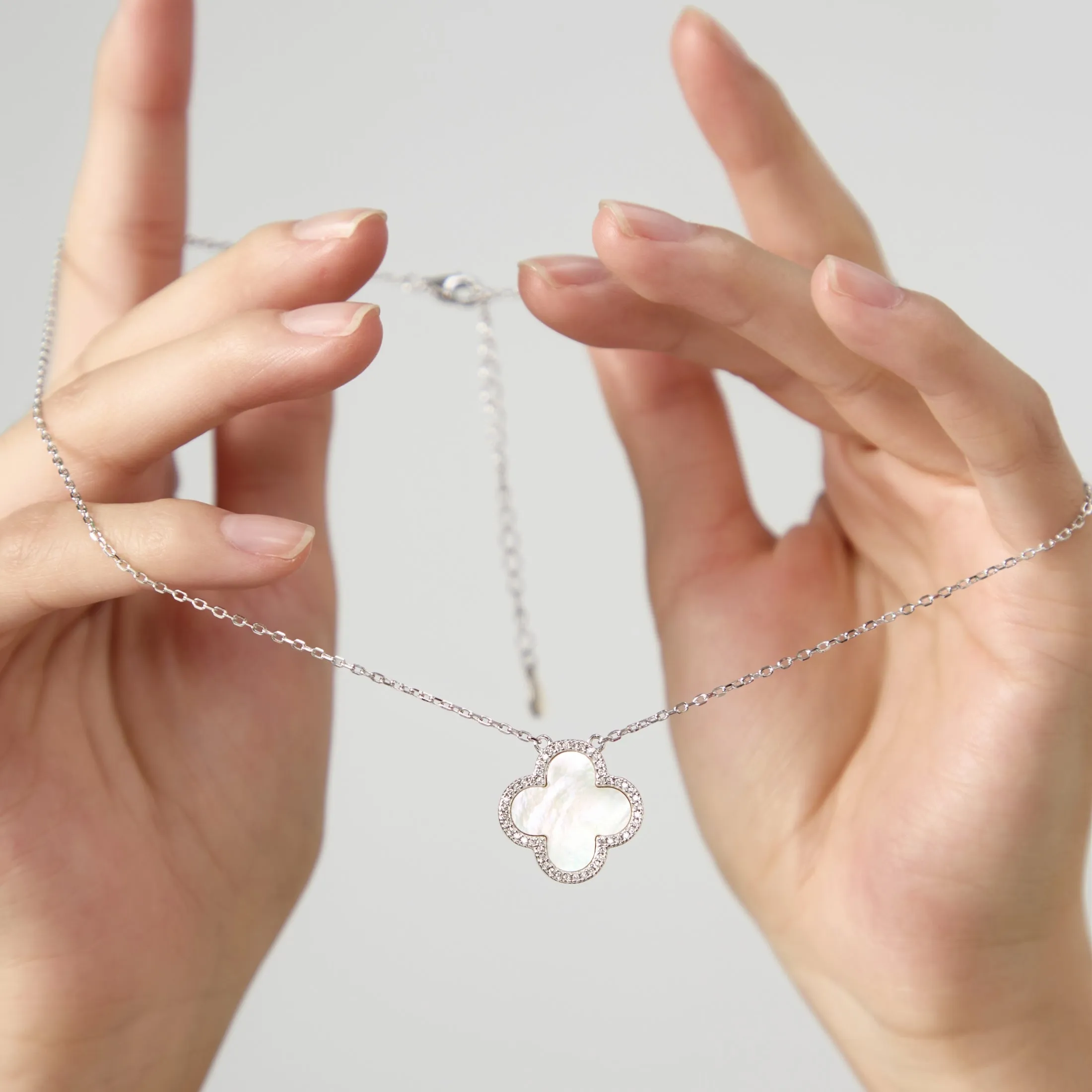 Iced Flora White Clover Pendant Necklace