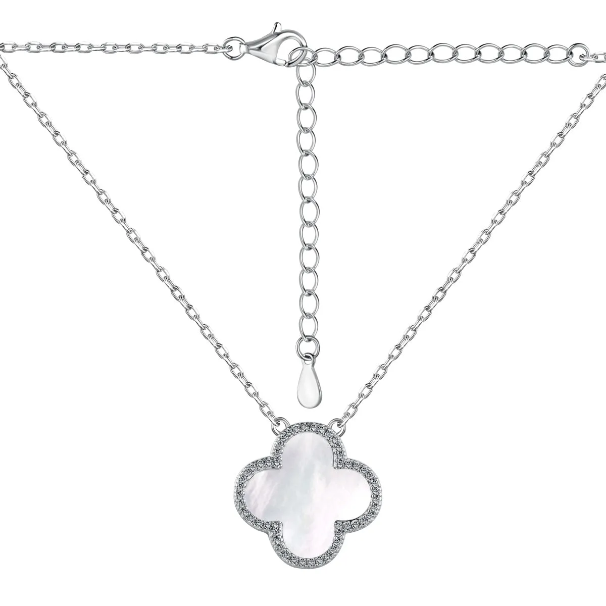 Iced Flora White Clover Pendant Necklace