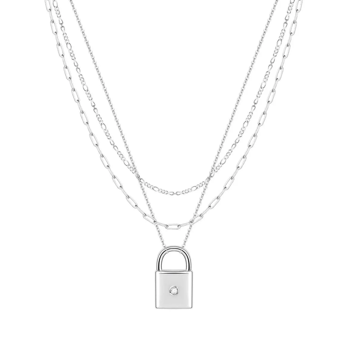 Kyerlyn Sliver Layered Lock Necklaces