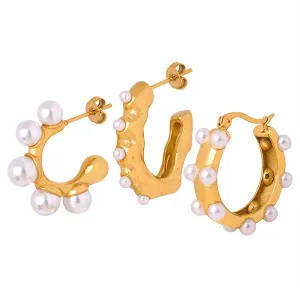 Luxurious Geometric Pearl Inlaid Earrings with Gold Plating