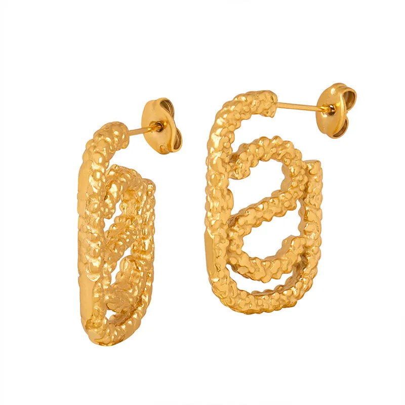 Luxurious Geometric Textured Gold-Plated Earrings for Women