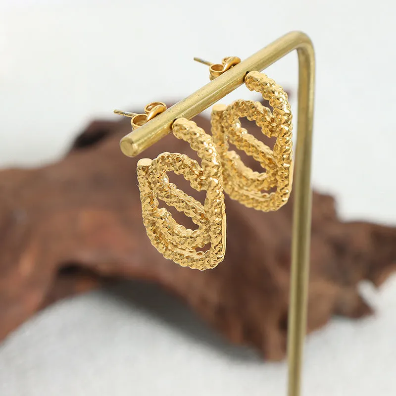 Luxurious Geometric Textured Gold-Plated Earrings for Women