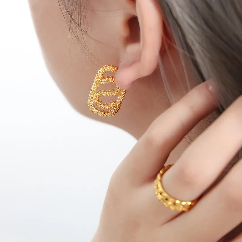 Luxurious Geometric Textured Gold-Plated Earrings for Women