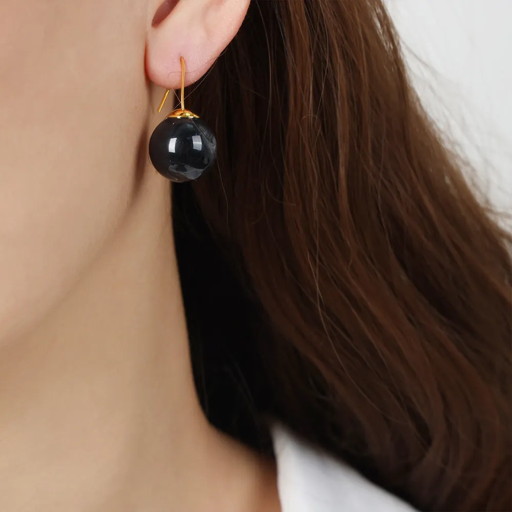 Luxurious Retro Copper Earrings with Resin Beads, Unique Minimalist Women's Jewelry