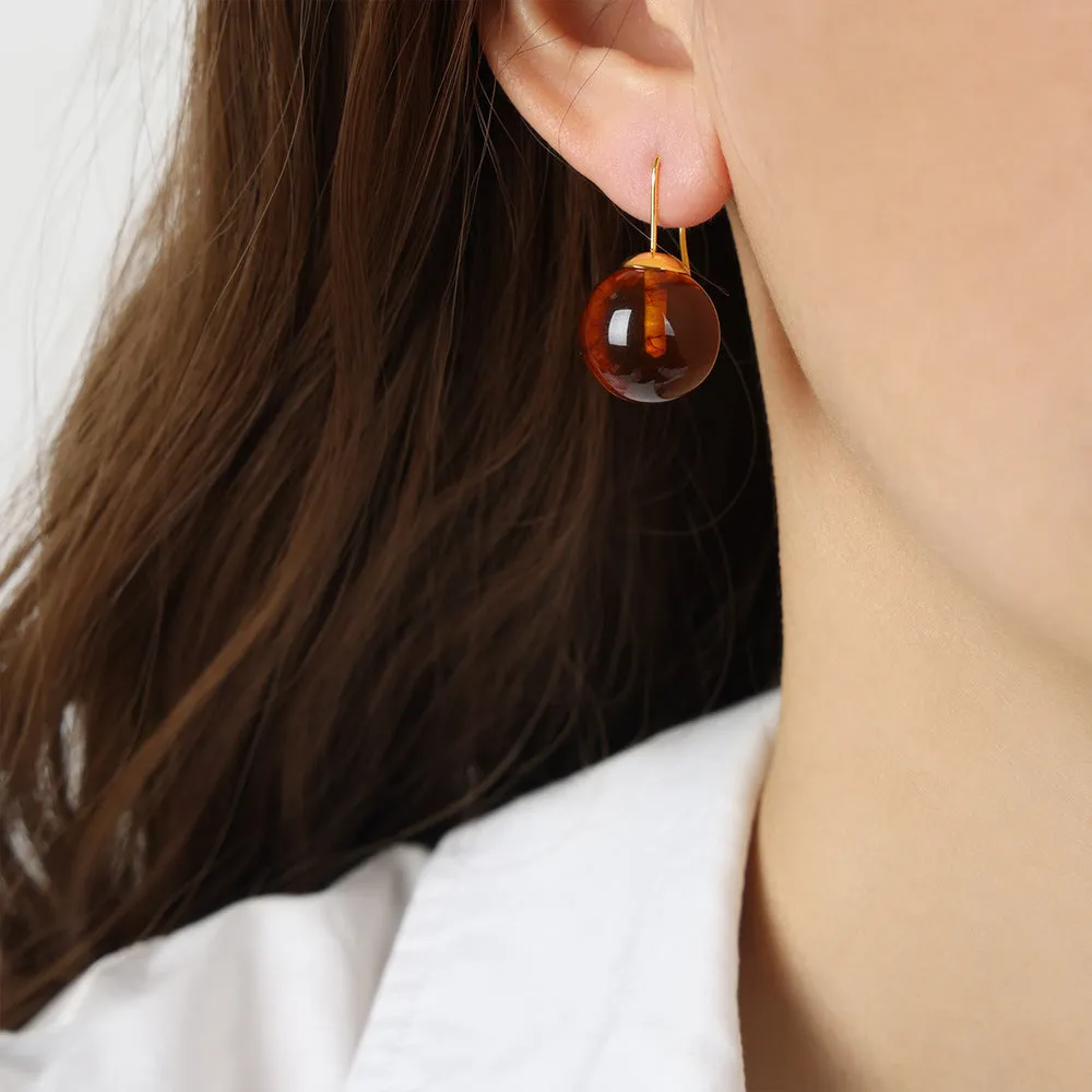 Luxurious Retro Copper Earrings with Resin Beads, Unique Minimalist Women's Jewelry