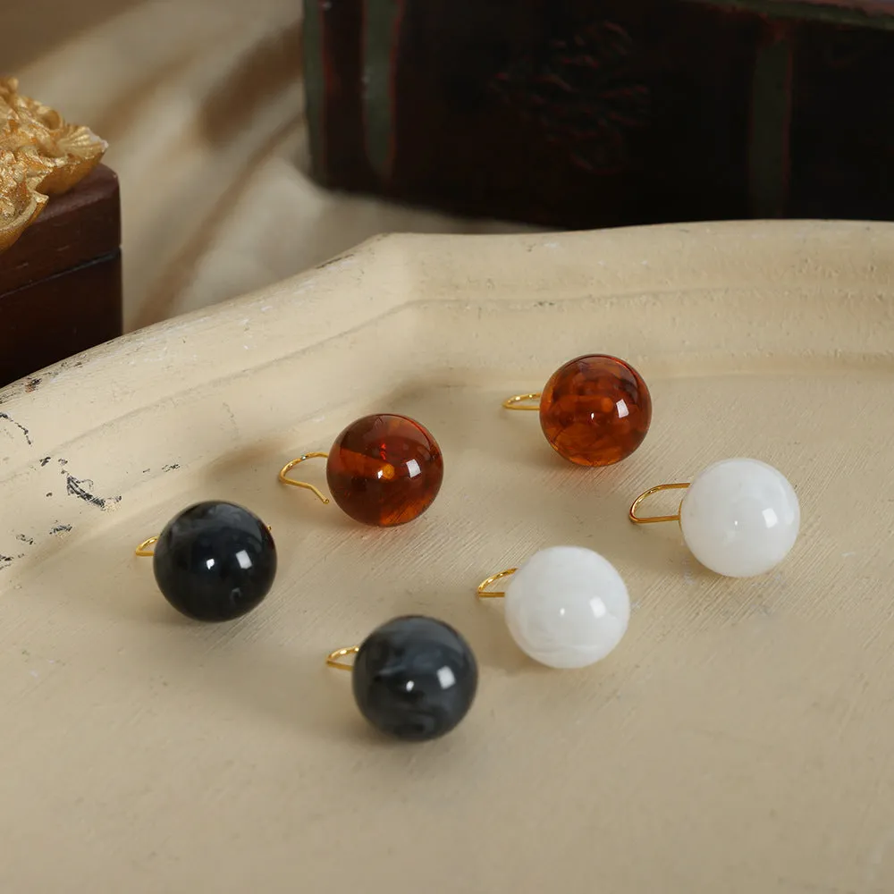 Luxurious Retro Copper Earrings with Resin Beads, Unique Minimalist Women's Jewelry