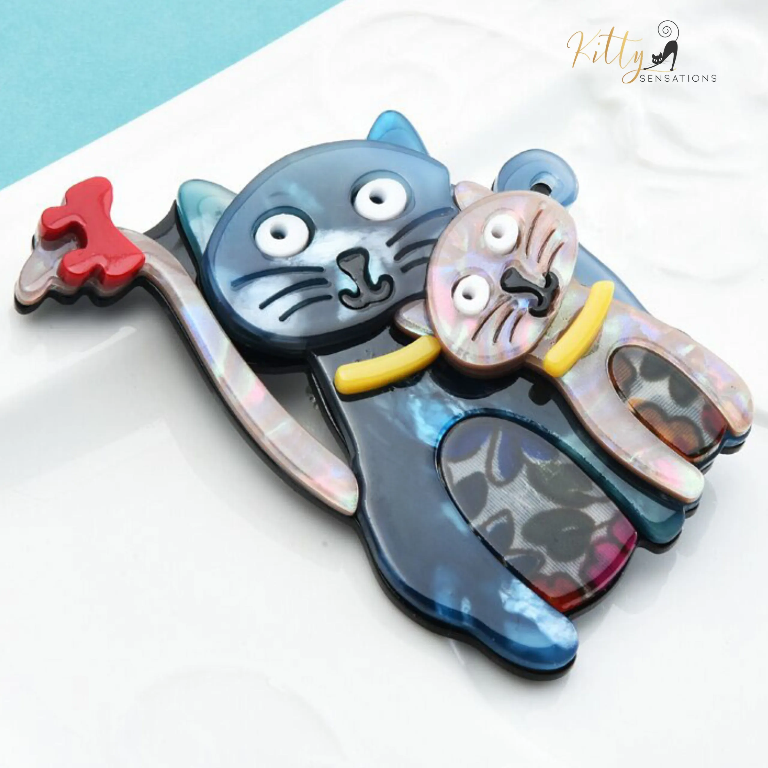 Mommy Cat Baby Cat Awww:) Brooch in Acrylic