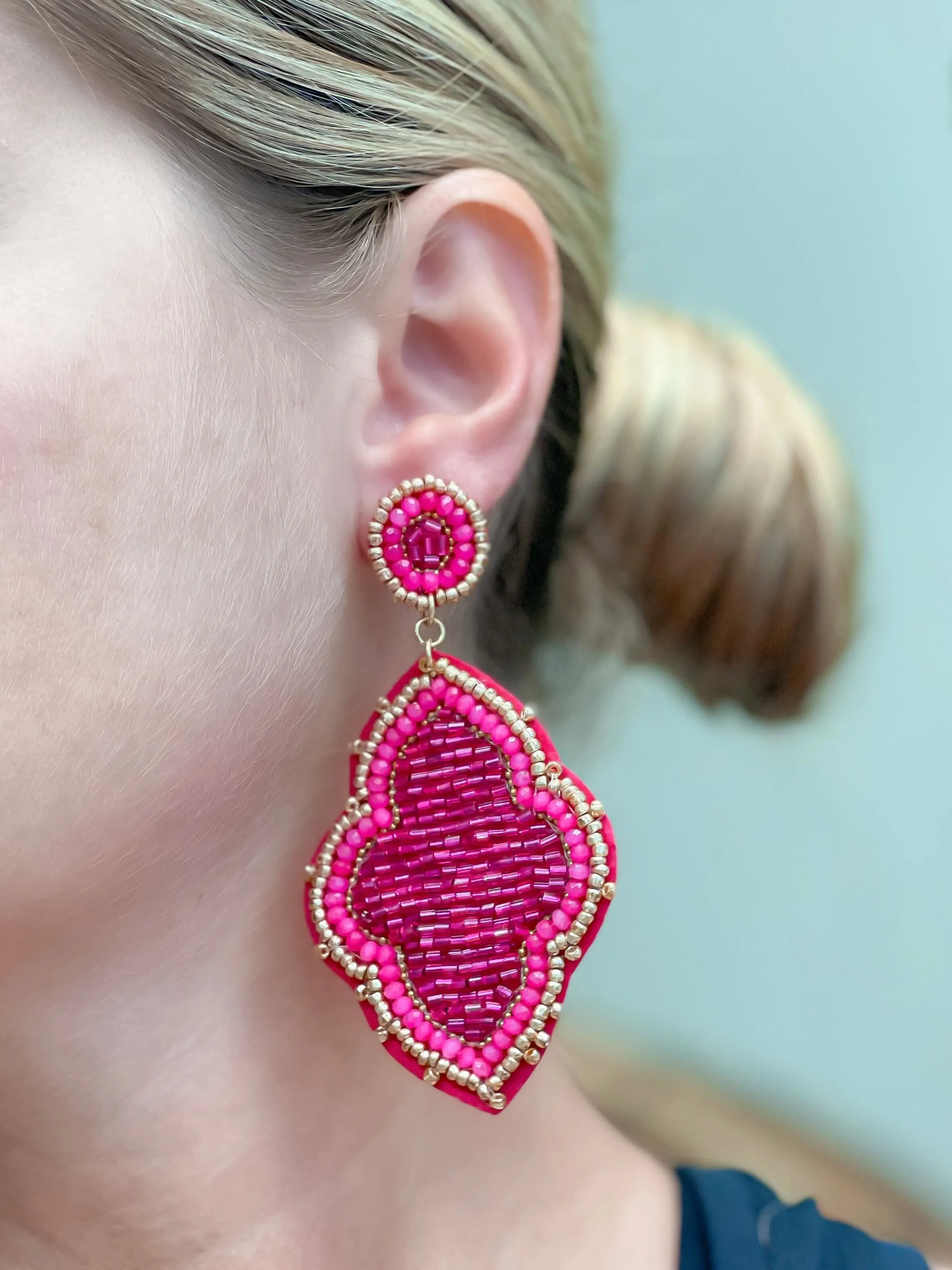 Moroccan Beaded Dangle Earrings - Fuchsia