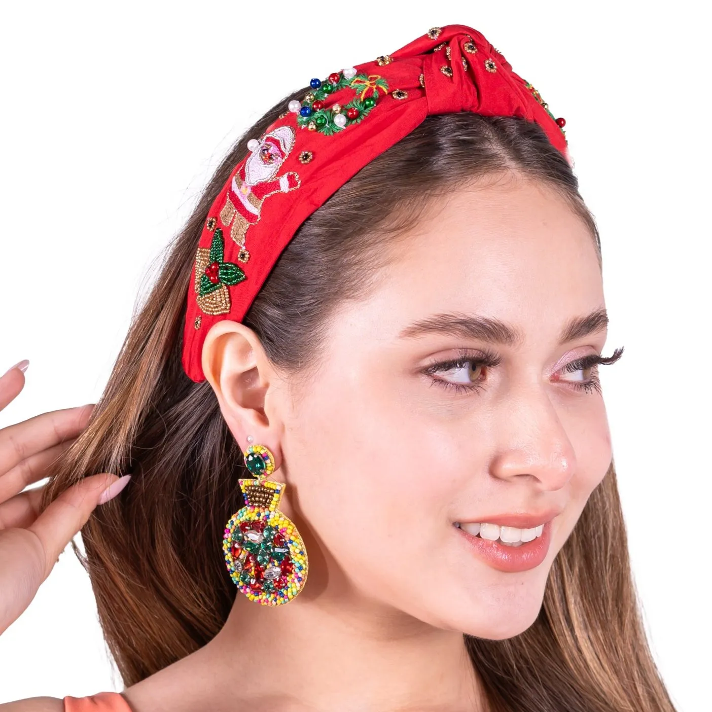 Multicolor Ornament Beaded Jeweled Earrings