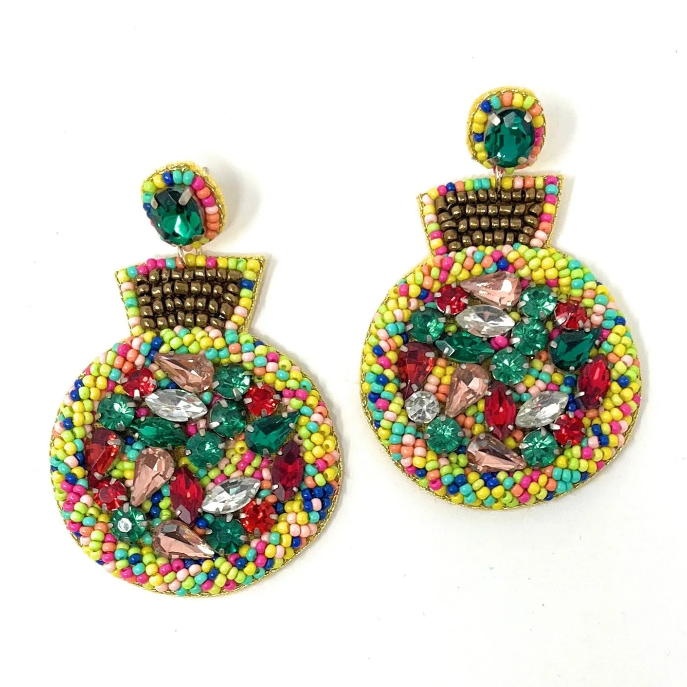 Multicolor Ornament Beaded Jeweled Earrings