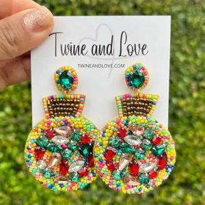 Multicolor Ornament Beaded Jeweled Earrings