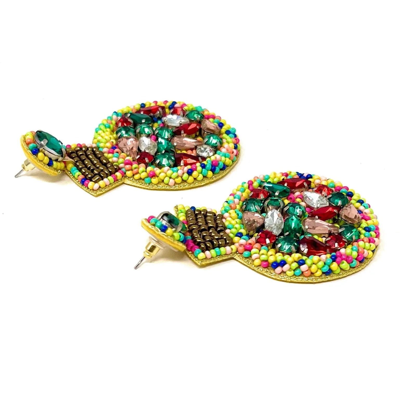 Multicolor Ornament Beaded Jeweled Earrings