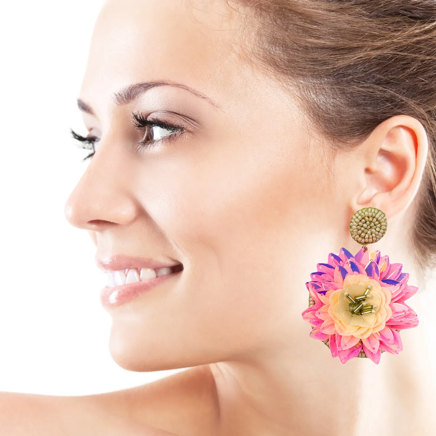 Neon Pink Beaded Earrings