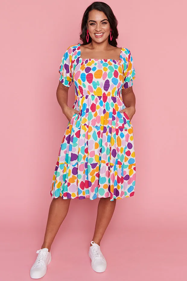 Nyla White Rainbow Pebble Dress