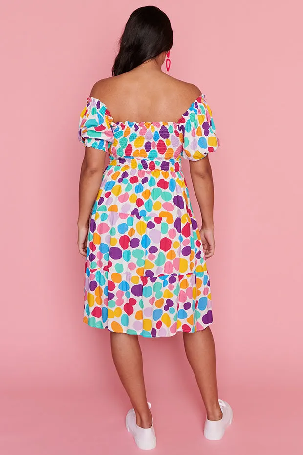 Nyla White Rainbow Pebble Dress