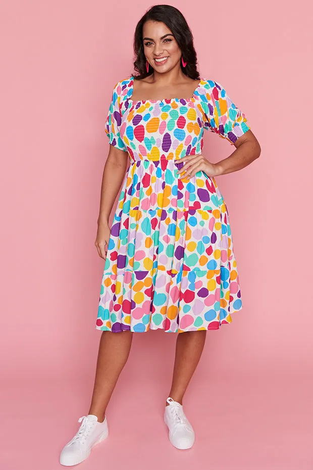 Nyla White Rainbow Pebble Dress