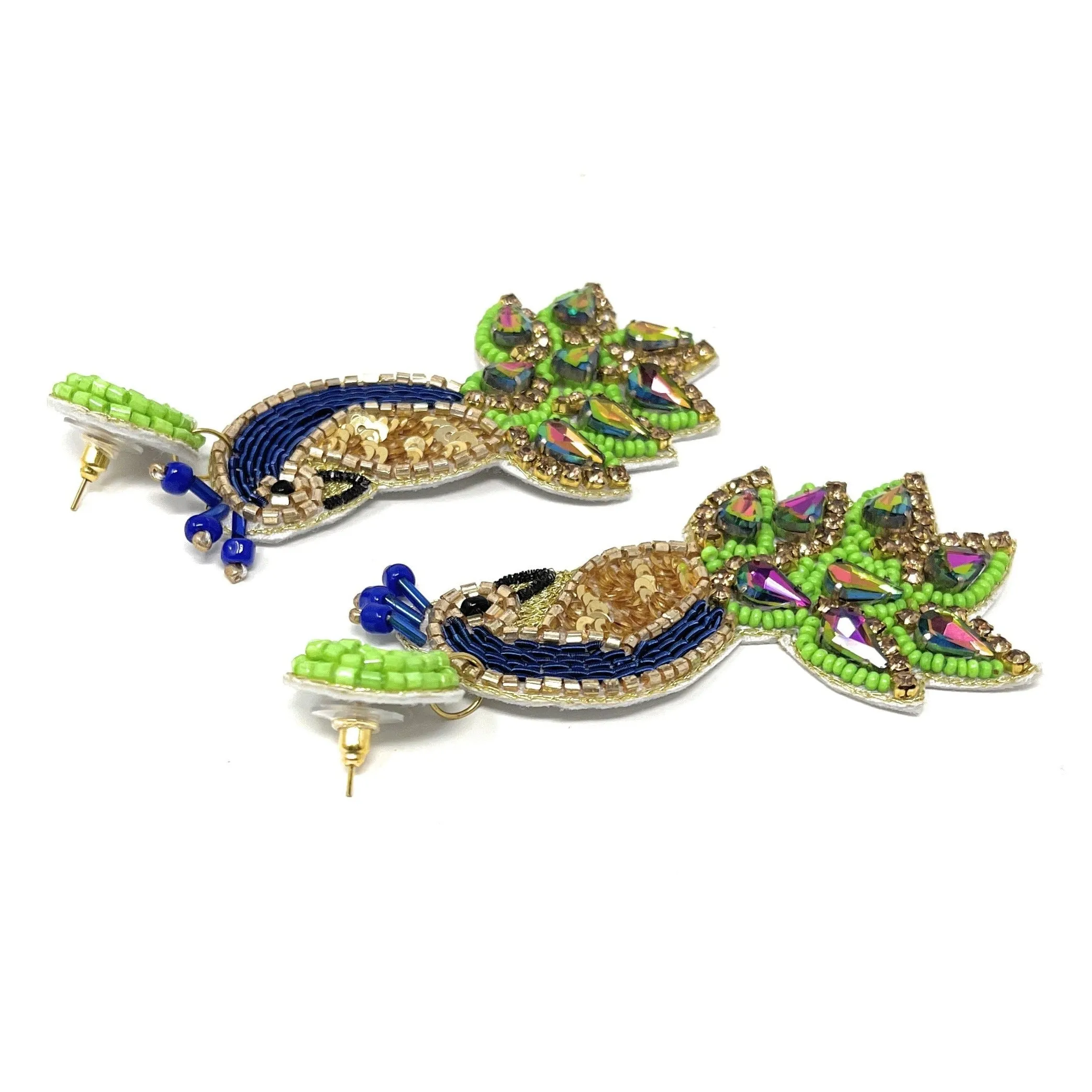 Peacock Bead Jeweled Earrings