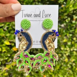 Peacock Bead Jeweled Earrings