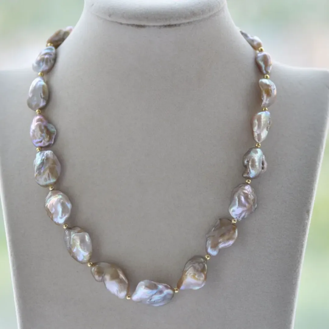 Peacock-Lavender Baroque Pearl Necklace - Timeless Beauty & Elegance