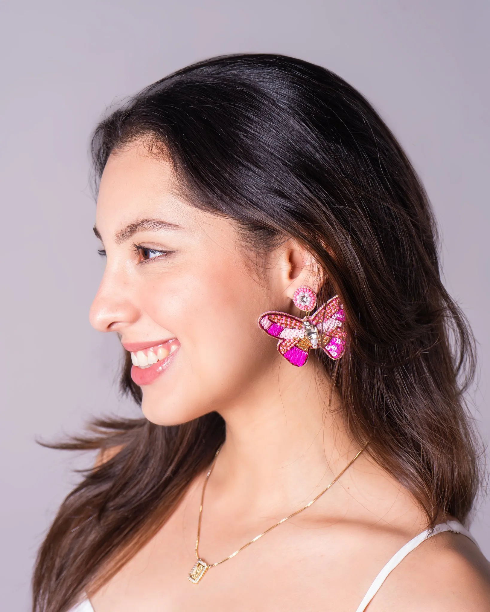 Pink Butterfly Beaded Earrings