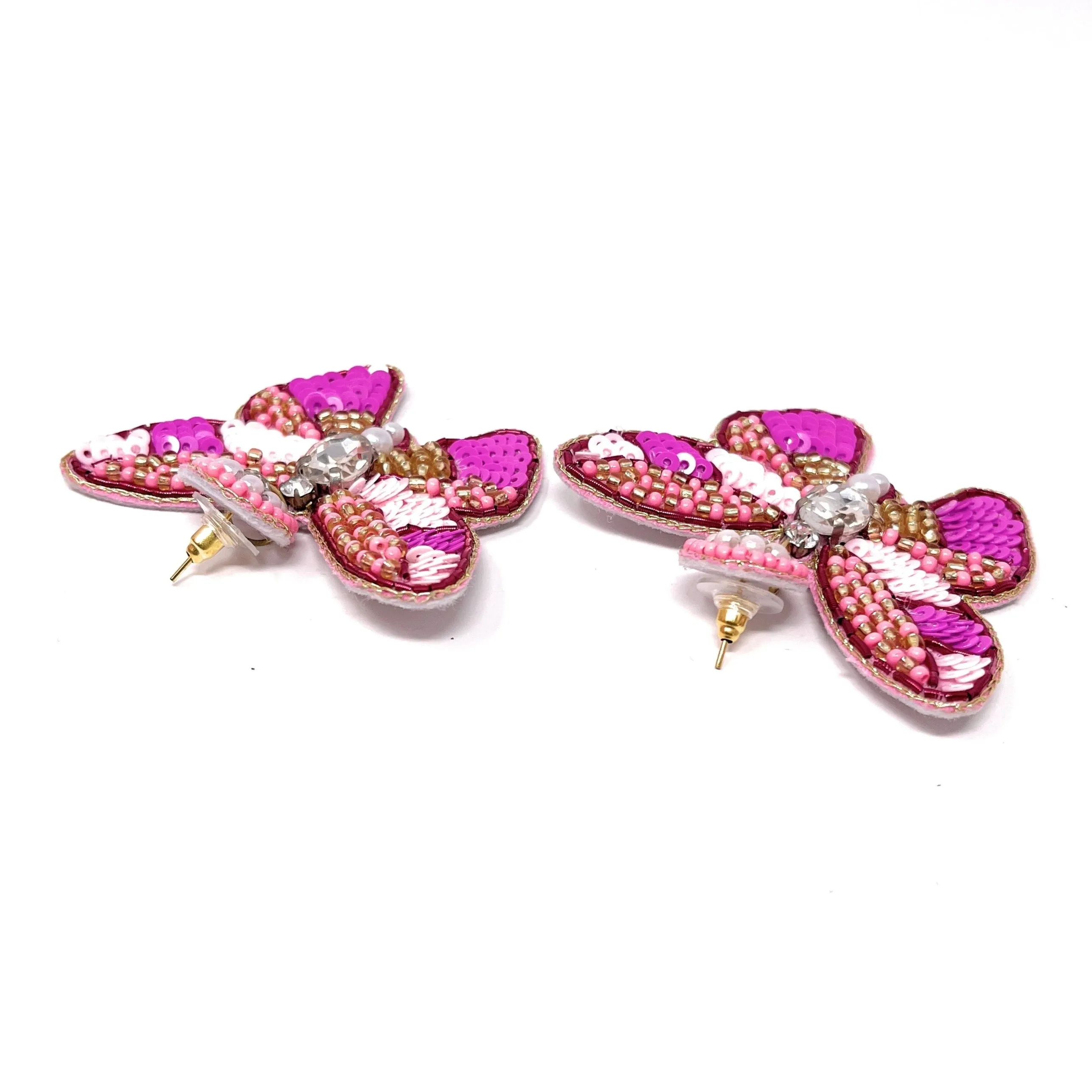 Pink Butterfly Beaded Earrings