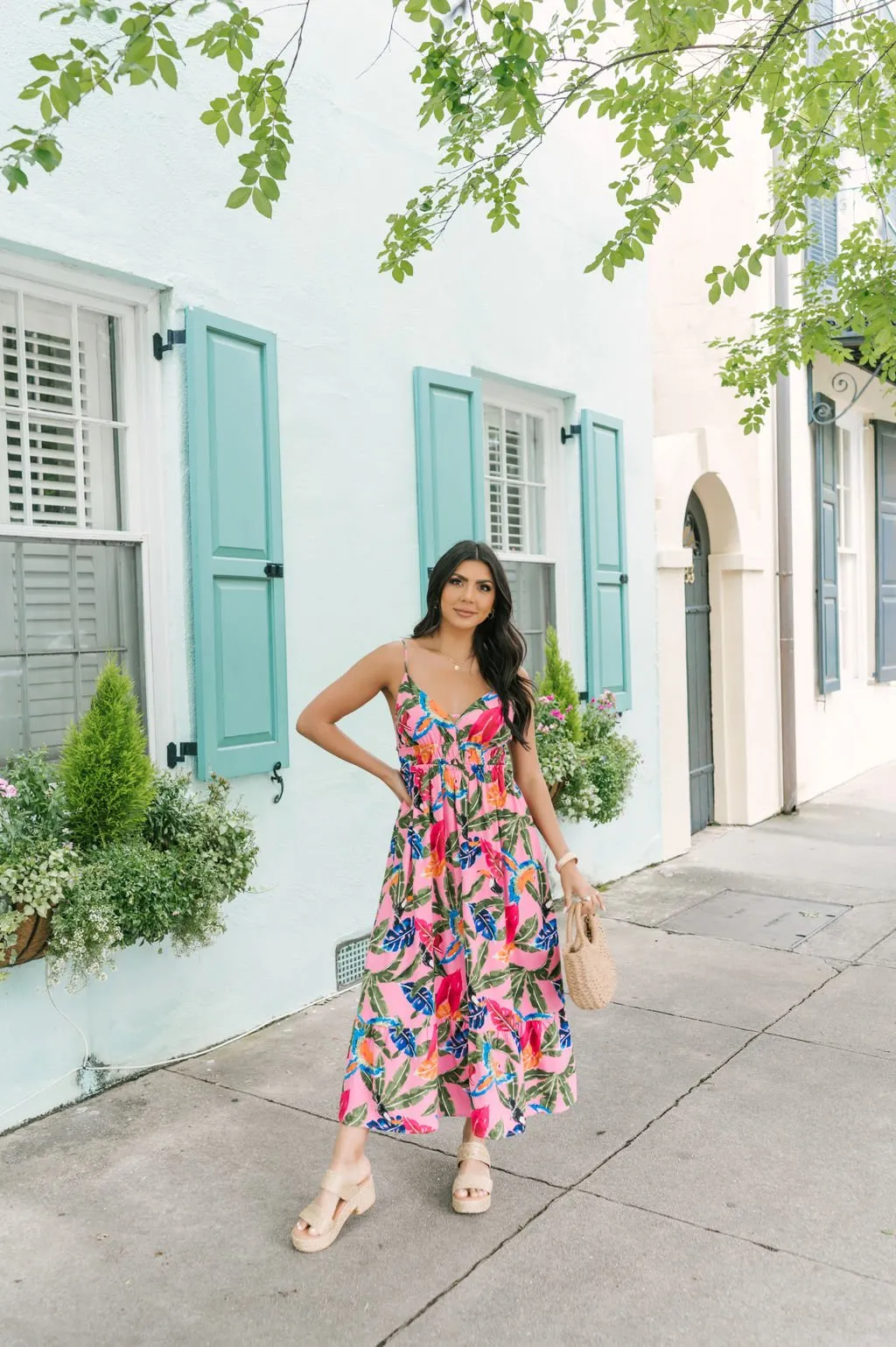 Pink Floral Print Midi Dress - FINAL SALE