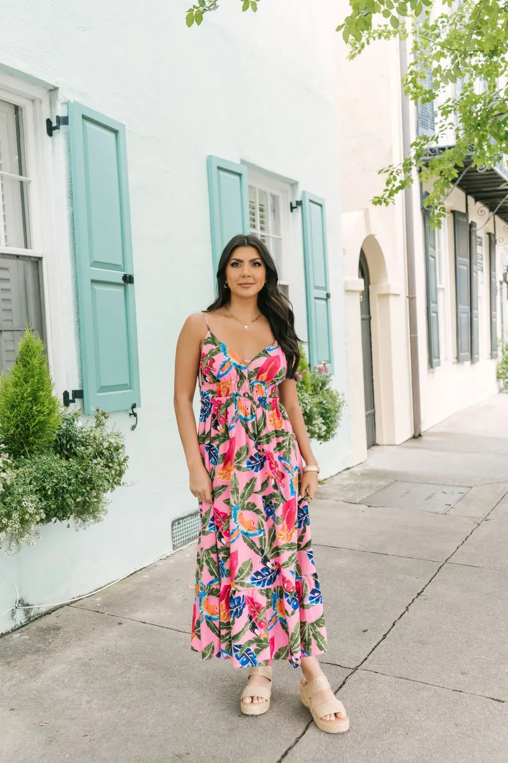 Pink Floral Print Midi Dress - FINAL SALE