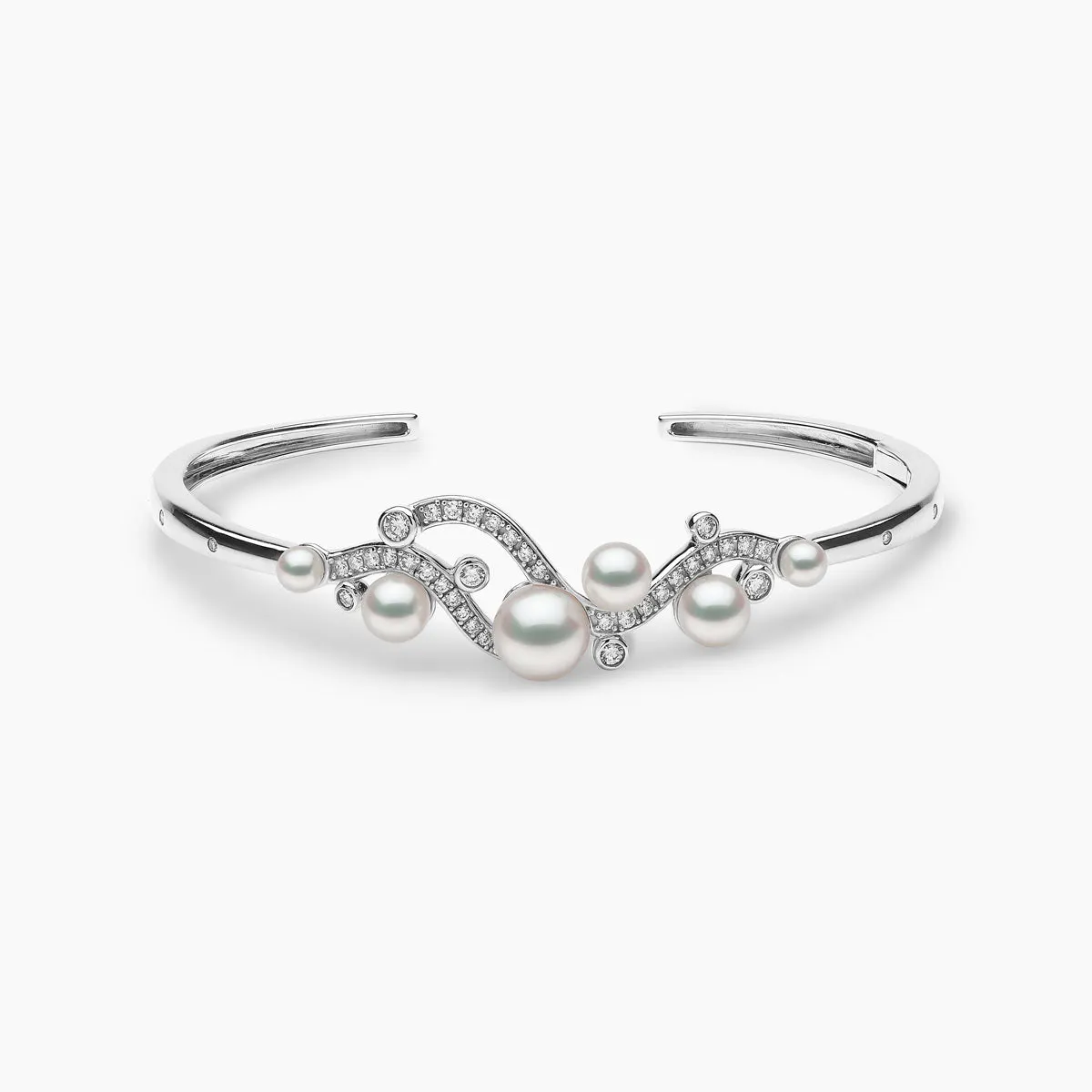 Raindrop 18K Gold Akoya Pearl and Diamond Droplet Bangle