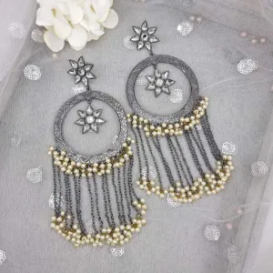 Reah Silver Oxidized Tassel Earrings